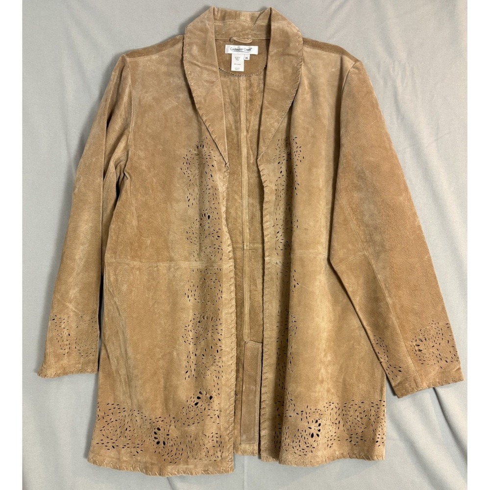 Vintage Coldwater Creek Leather Duster Jacket Tan XL Soft Western Style
